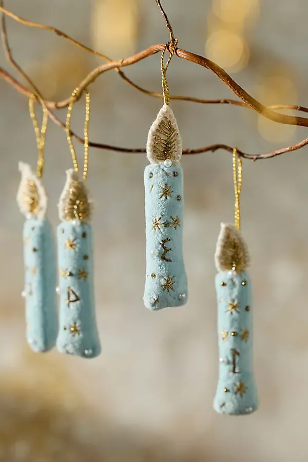 Hanukkah Candle Ornaments Set of 8 - Blue, Cotton by Anthropologie