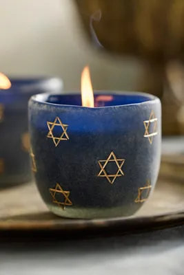 Hanukkah Creamy Santal Glass Candles Set of 3 by Anthropologie, alternate view