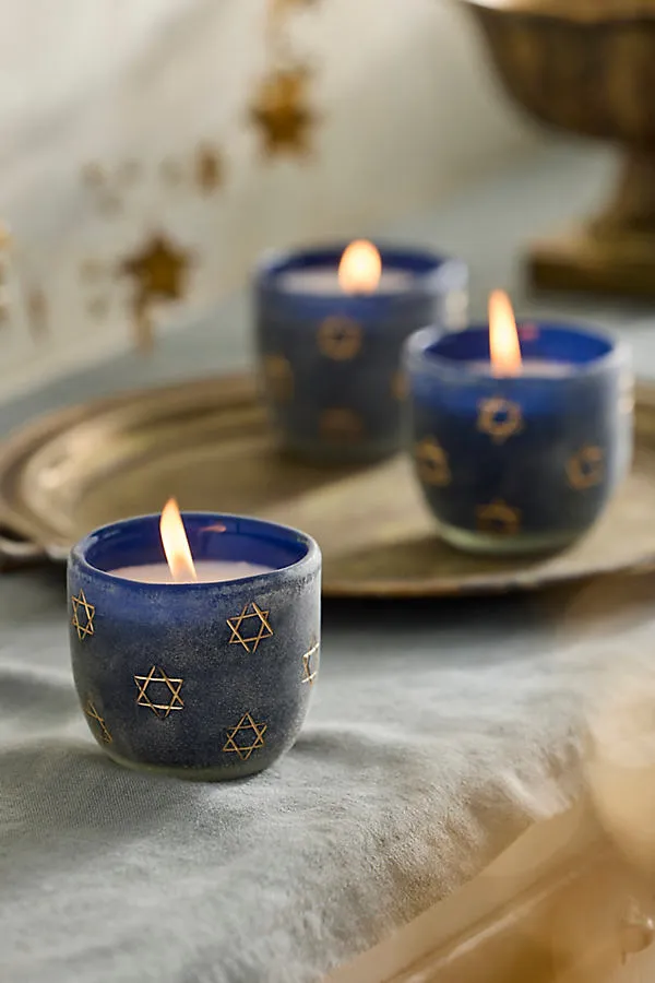 Hanukkah Creamy Santal Glass Candles Set of 3 by Anthropologie