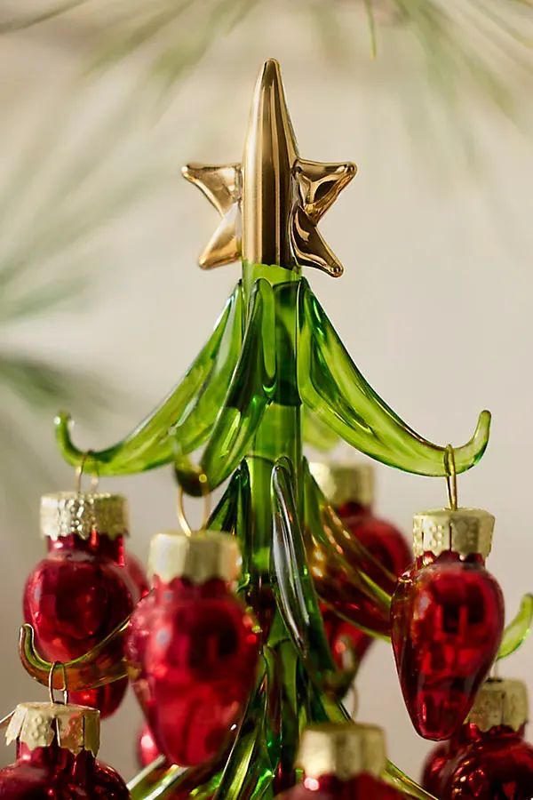Heart Ornaments Glass Tabletop Tree - Green by Anthropologie, alternate view