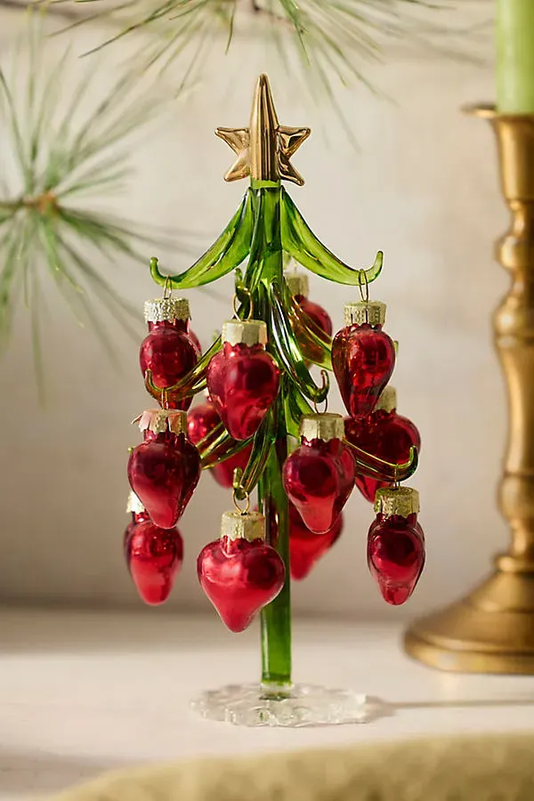 Heart Ornaments Glass Tabletop Tree - Green by Anthropologie