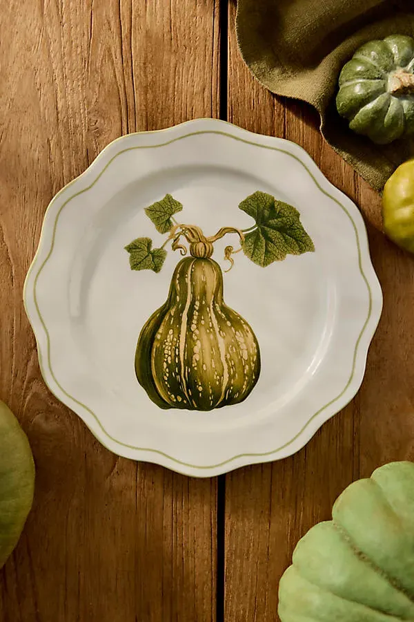 Heirloom Pumpkin Scalloped Plate - Green, Stoneware by Anthropologie