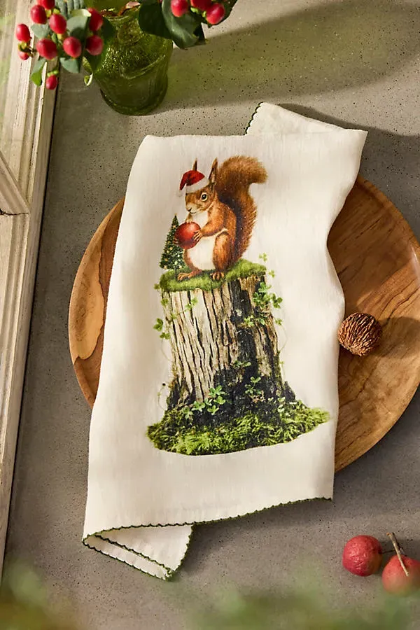 Holiday Chipmunk Dish Towel - Linen by Anthropologie