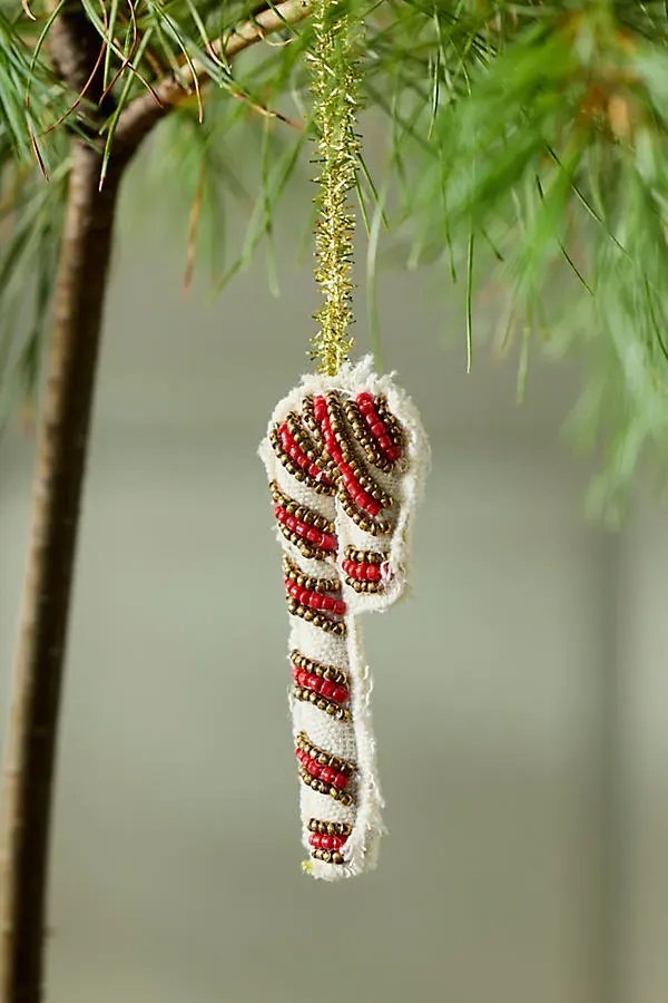 Holiday Icon Beaded Fabric Ornament - Purple, Cotton by Anthropologie