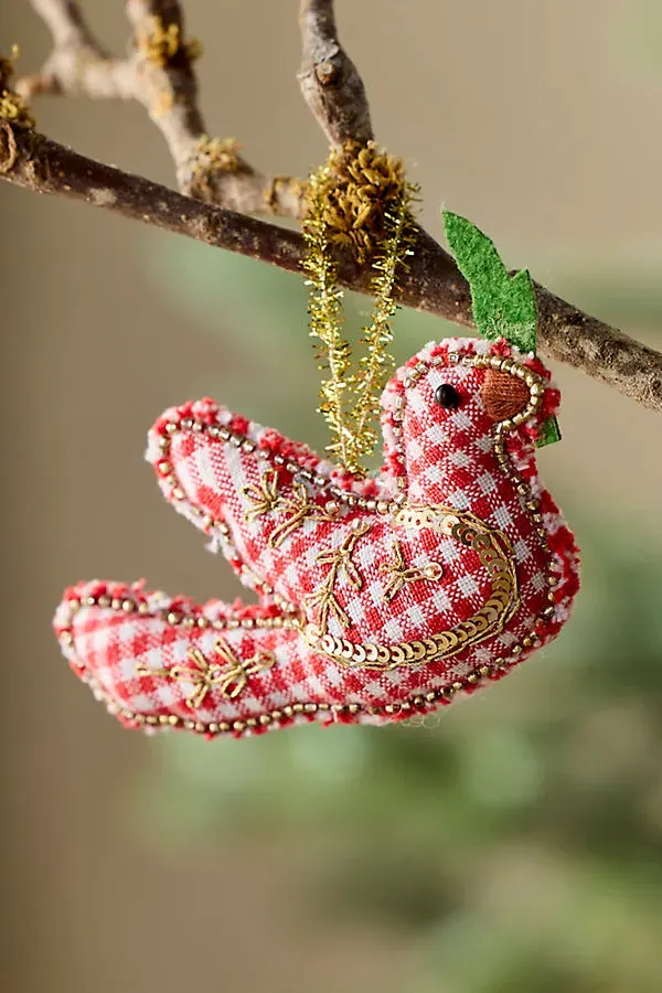 Holiday Icon Beaded Fabric Ornament - Red, Cotton by Anthropologie