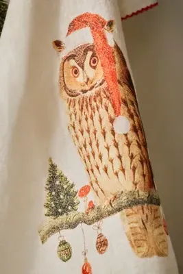Holiday Owl Dish Towel - Linen by Anthropologie, alternate view