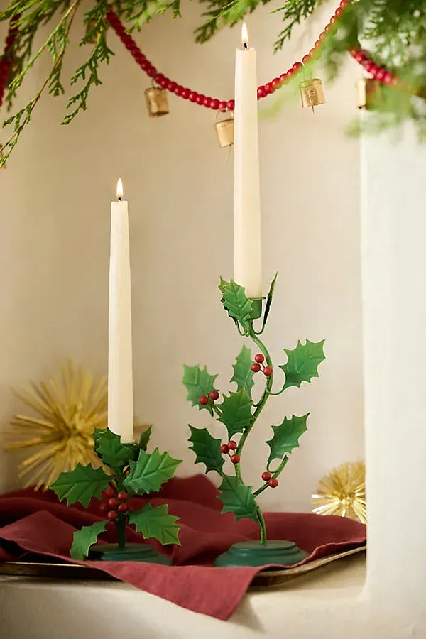 Holly Iron Taper Holder Small - Green, Iron by Anthropologie