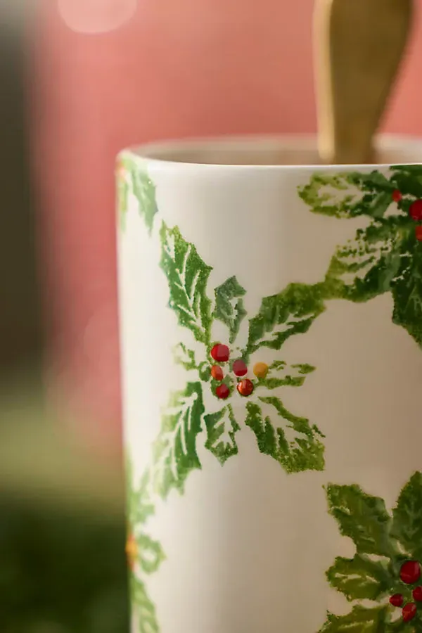 Holly Lattice Earthenware Mug - White by Anthropologie, alternate view