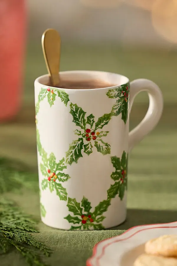 Holly Lattice Earthenware Mug - White by Anthropologie