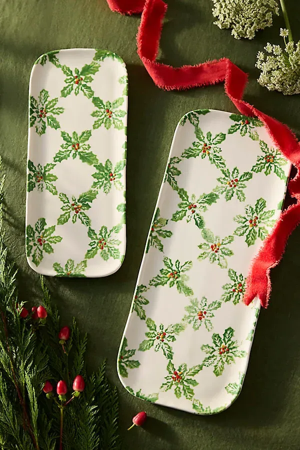 Holly Lattice Medium Serving Platter - White, Earthenware by Anthropologie