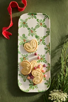 Holly Lattice Small Serving Platter - White, Earthenware by Anthropologie, image 2