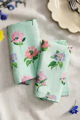 Hydrangea Sage Linen Napkins Set of 2 - Green product