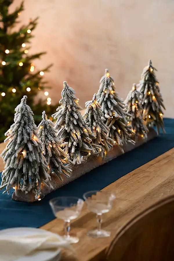 Illuminated Snowy Brush Tree Centerpiece by Anthropologie