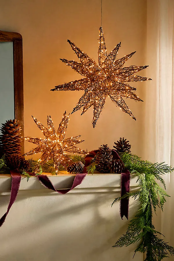 Illuminated Vine Moravian Star Small - Rattan by Anthropologie