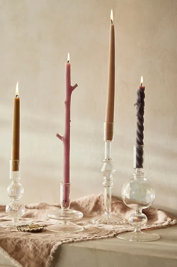 Iridescent Geo Glass Candlestick - Clear, Borosilicate Glass by Anthropologie