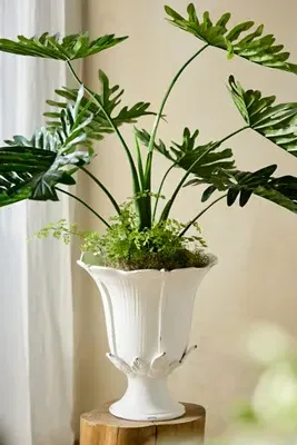 Italian Ceramic Footed Urn Planter - White by Anthropologie, alternate view