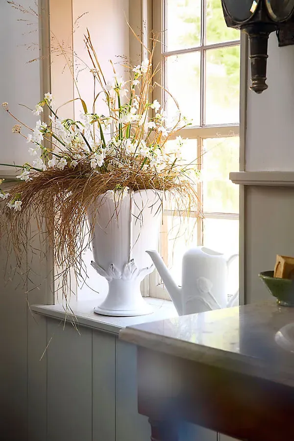 Italian Ceramic Footed Urn Planter - White by Anthropologie