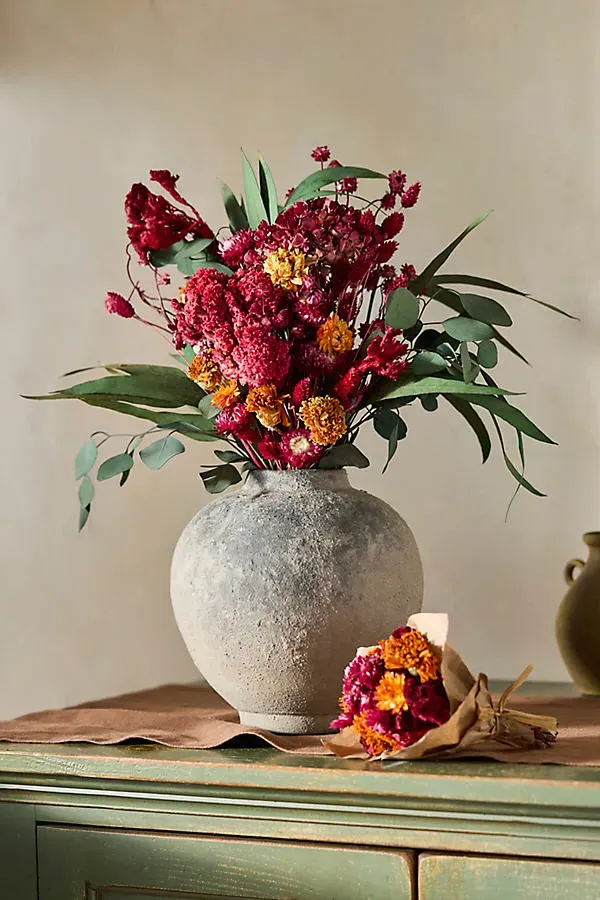 Jewel Tones Dried Bouquet - Eucalyptus, Strawflowers Mix product