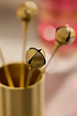 Jingle Bell Cocktail Picks Set of 6 - Gold by Anthropologie, image 2