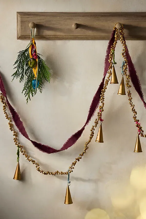 Jingle Bells Holiday Garland - Gold, Polyester by Anthropologie