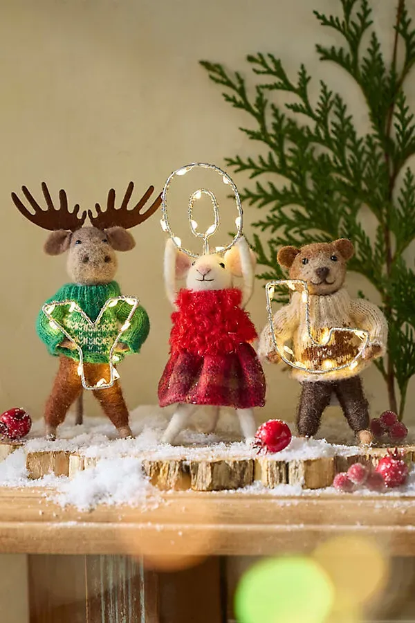 Joy Illuminated Felt Critter Scene - Polyester, Wool by Anthropologie