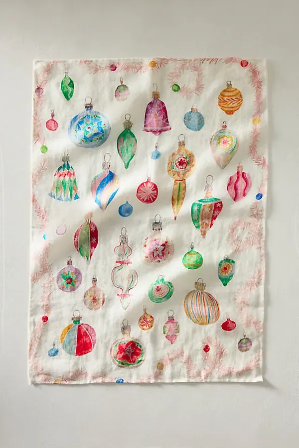 Lana's Shop Vintage Ornaments Linen Dish Towel by Anthropologie, alternate view