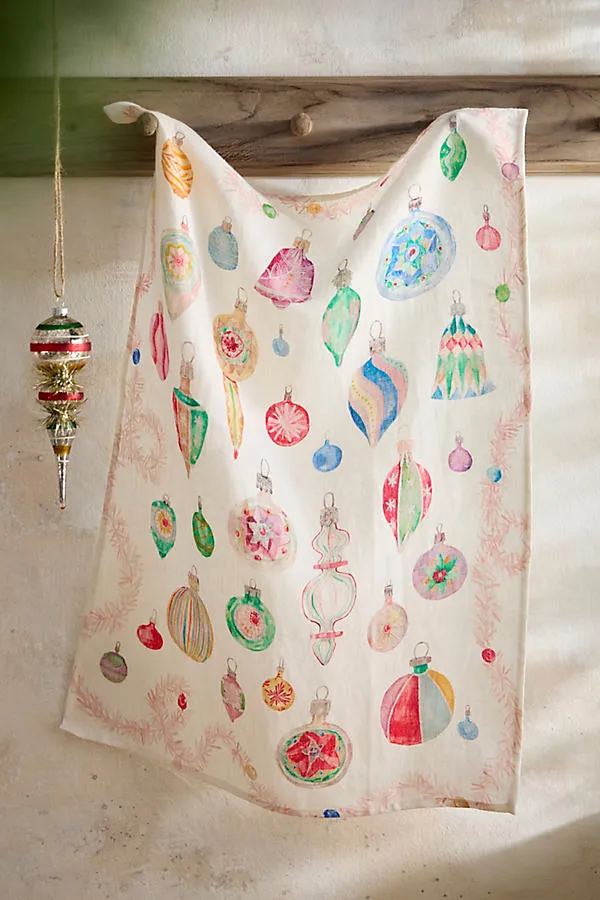 Lana's Shop Vintage Ornaments Linen Dish Towel by Anthropologie