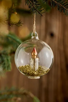 Large Candle Glass Globe Ornament - Glass, Glitter by Anthropologie, image 2