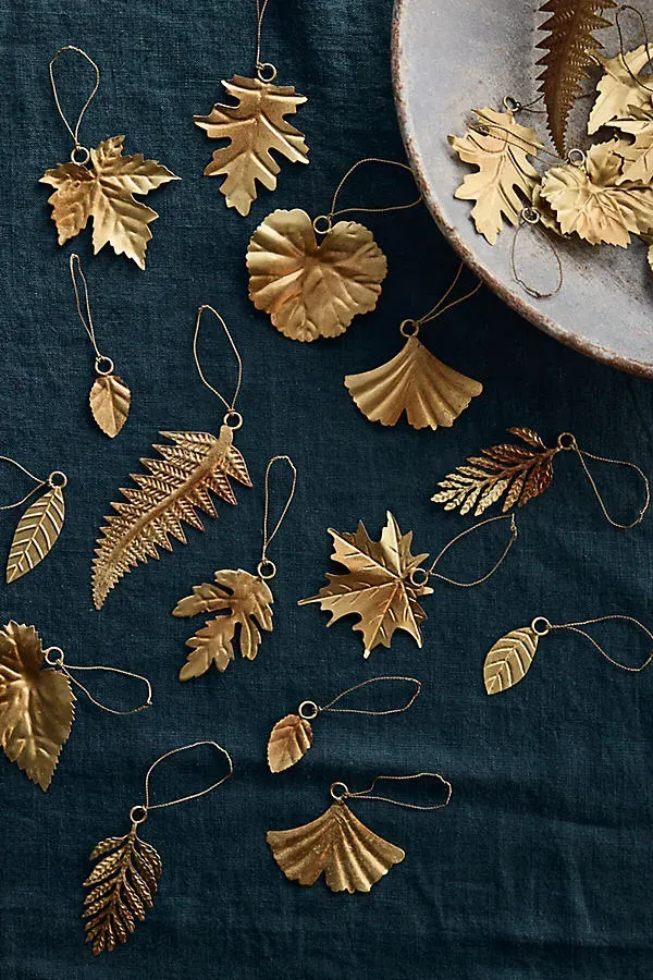 Leafy Brass Ornaments Set of 24 - Gold, Iron by Anthropologie