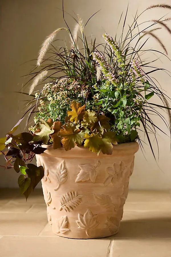 Leafy Concrete Planter - Beige, Concrete by Anthropologie