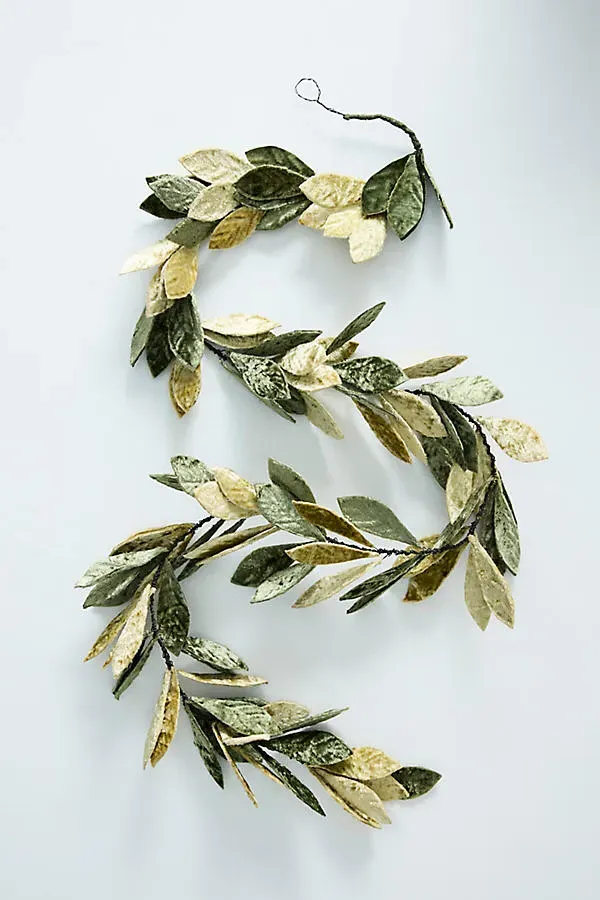 Leafy Velvet Iron Garland - Green, Polyester product