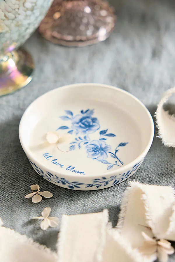 Let Love Bloom Ceramic Trinket Dish - Blue by Anthropologie