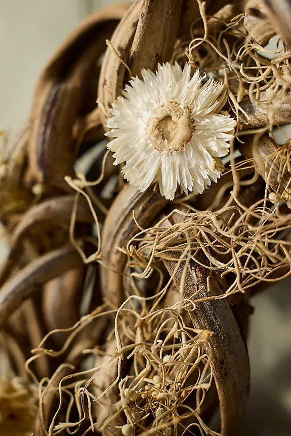 Liana Wood & Strawflower Dried Wreath - Brown product