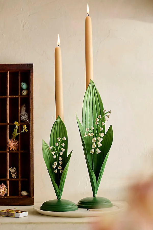 Lily of the Valley Large Taper Holder - Green, Iron by Anthropologie