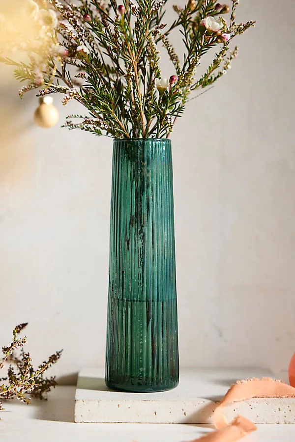 Luster Tapered Column Vase - Green, Glass by Anthropologie