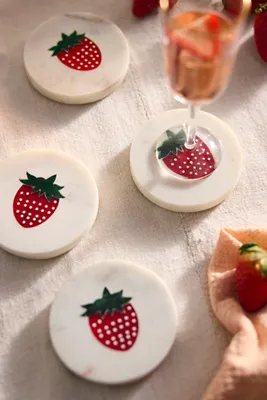 Marble Icon Strawberry Coasters Set of 4 - White, Marble product