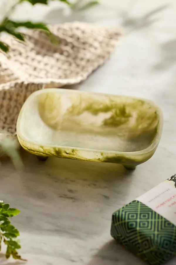 Marbled Resin Soap Dish - Green by Anthropologie