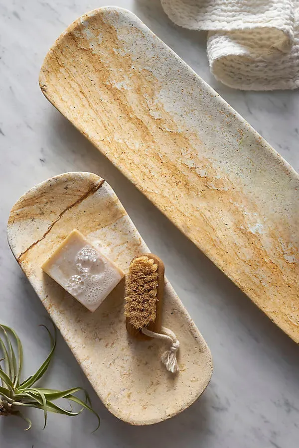 Marbled Sandstone Oblong Tray - Large by Anthropologie