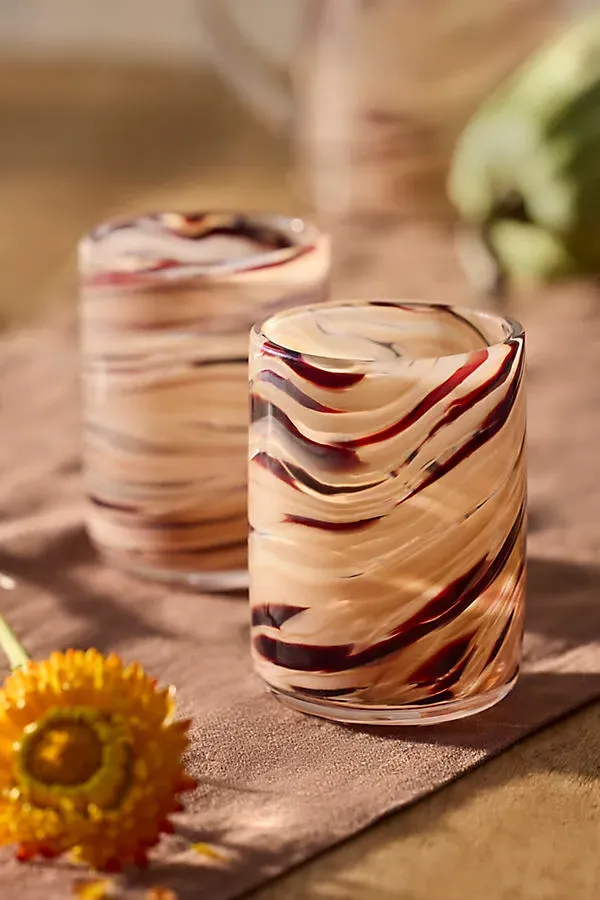 Mauve Swirl Glass Tumblers Set of 2 by Anthropologie
