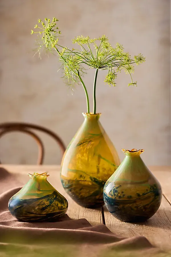 Medium Green Swirl Glass Vase - Green, Glass by Anthropologie