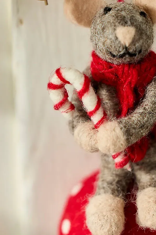 Merry Mouse Felt Critter Ornament - Red, Wool by Anthropologie, alternate view