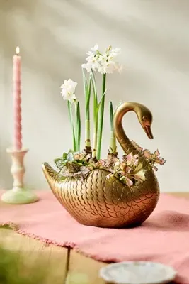 Metal Swan Planter - Bronze, Metal by Anthropologie, alternate view