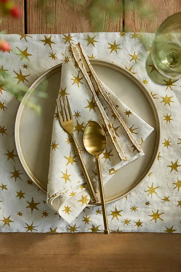 Metallic Starburst Linen Napkins Set of 2 - Gold by Anthropologie