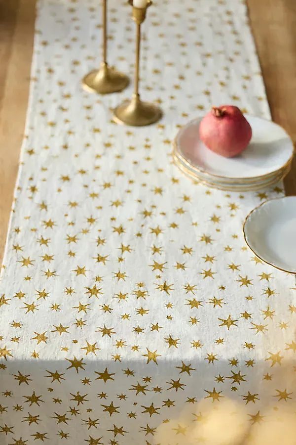 Metallic Starburst Linen Table Runner - Gold by Anthropologie