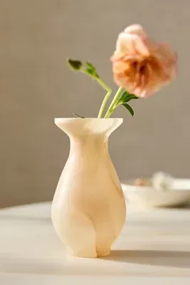 Milky Swirl Glass Bud Vase Flare Neck - Beige, Glass by Anthropologie, alternate view