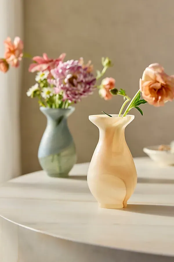 Milky Swirl Glass Bud Vase Flare Neck - Beige, Glass by Anthropologie