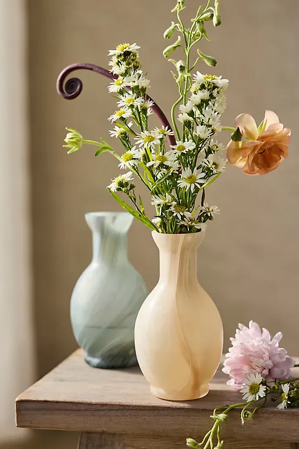Milky Swirl Glass Bud Vase - Short Neck by Anthropologie