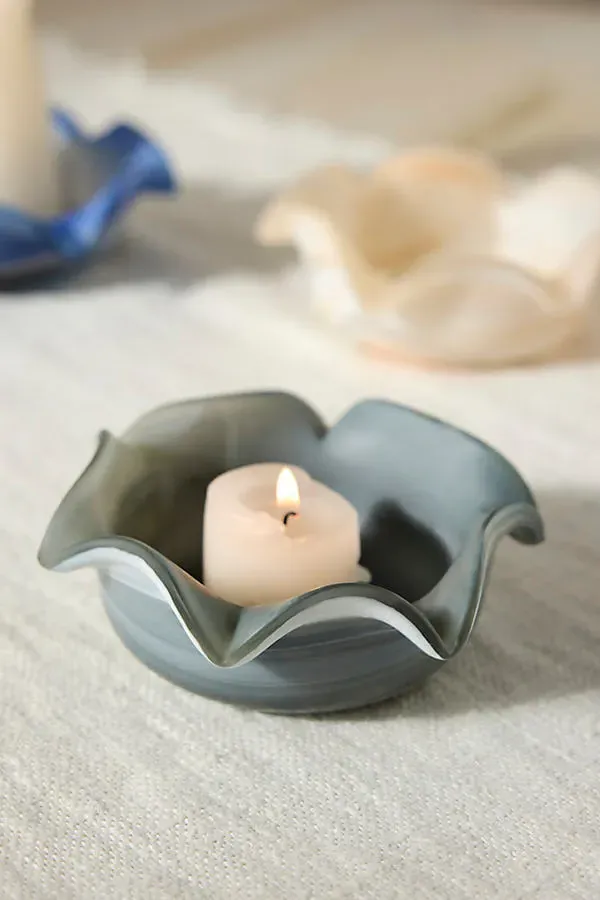 Milky Swirl Glass Votive Holder - Green by Anthropologie