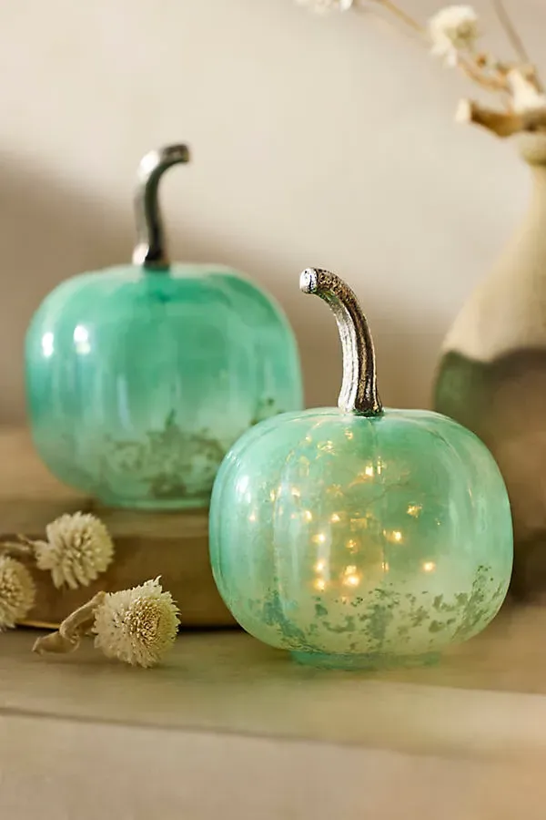 Mini Glass Pumpkins Set of 2 - Blue, Glass by Anthropologie