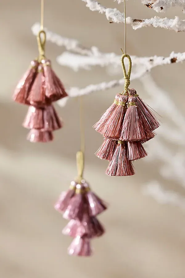 Mini Tassel Charm Ornaments Set of 3 - Pink by Anthropologie